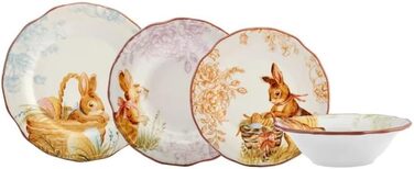 Сервіз - Вечеря з 24 предметів на 6 осіб, набори посуду з кераміки з тарілками та мисками з візерунком великоднього кролика, набір вінтажного посуду