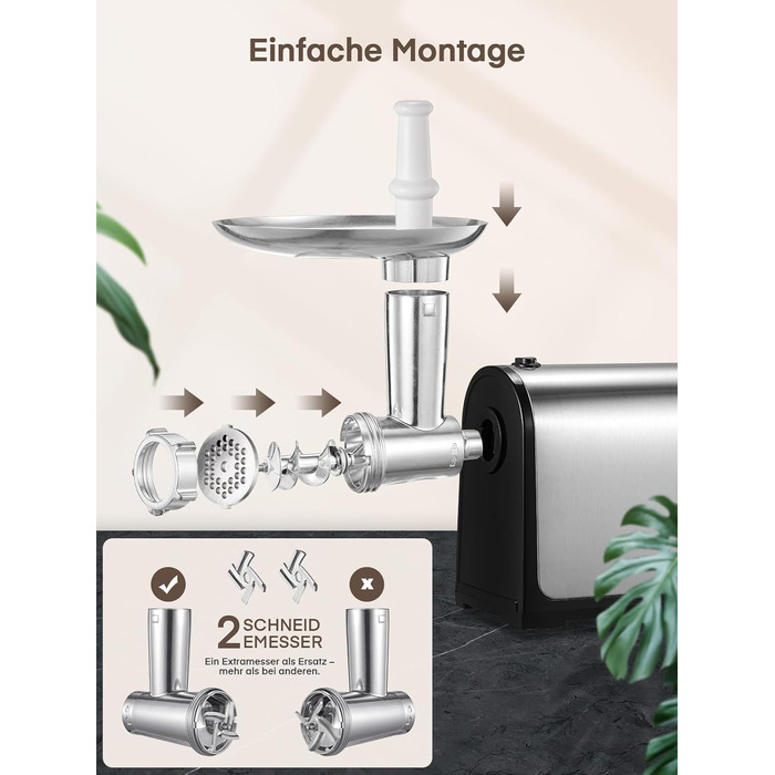 Електрична м'ясоподрібнювач Fleischwolf 3 в 1 з набором для ковбаси та 3-ма лезами з нержавіючої сталі