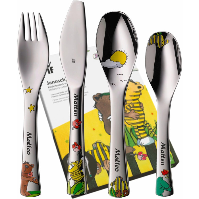 Дитячий набір столових приборів Janosch від WMF з гравіюванням імені - 4-х частинний, для дітей від 3 років