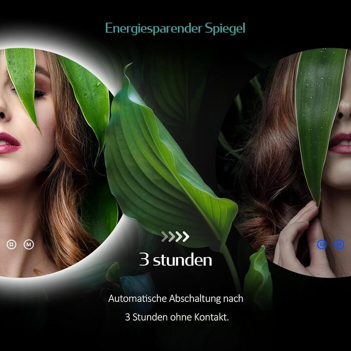 Дзеркало для ванної кімнати EMKE з підсвічуванням, діаметр 50 см, регулювання яскравості, функція пам'яті, IP44, енергозбереження, 3 кольори світла, 80x80 см