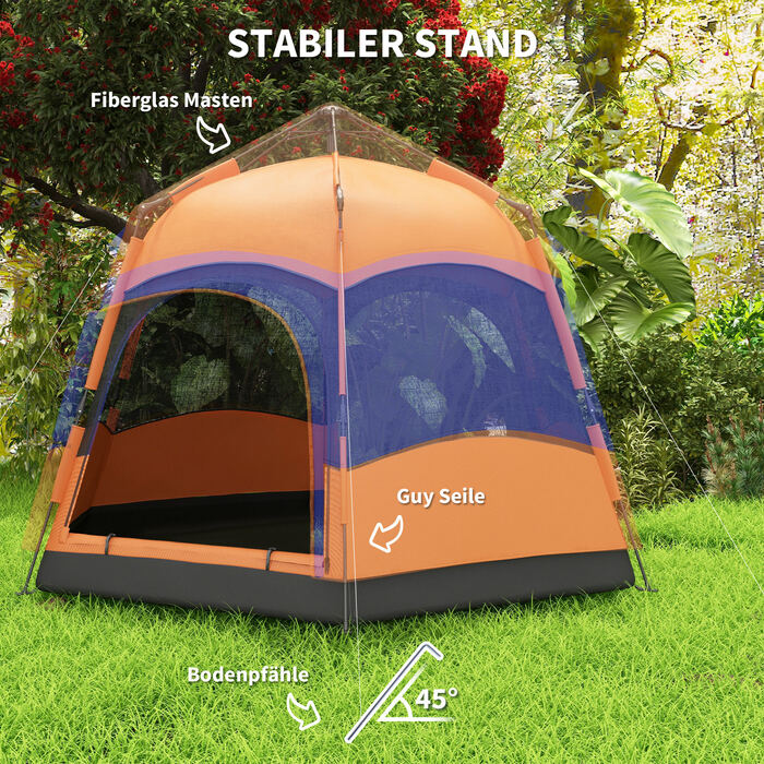 Outsunny Family Tent Quick-Up Tent Двостінний намет на 4-6 осіб, 4 сезони, водонепроникний, з москітною сіткою, 2 двері