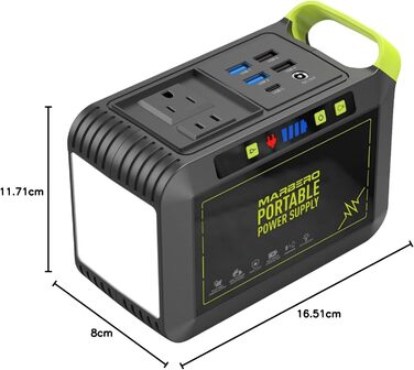 Портативна електростанція MARBERO M82 88Wh: Сонячний генератор з LED ліхтариком, 230V AC, 120W, для кемпінгу, подорожей, дому та надзвичайних ситуацій