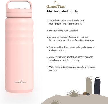 Термопляшка GRANDTIES 946мл з широким горлом та двома кришками - білий слонова кістка. Зберігає холод, для чоловіків та жінок