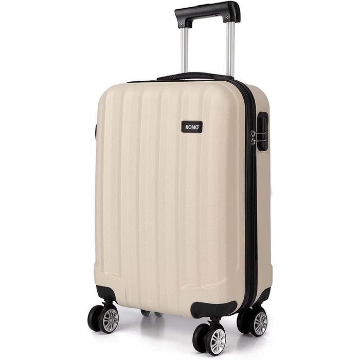 KONO Легкий ручний багаж, 55 x 35 x 20 см, жорсткий корпус, ABS, 4 колеса, бежевий колір
