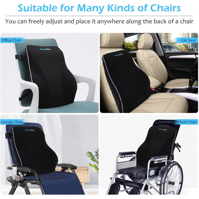 Подушка для попереку Niceeday для офісного крісла/автомобіля, з memory foam, ортопедична підтримка попереку 3D-сіткою, чорна
