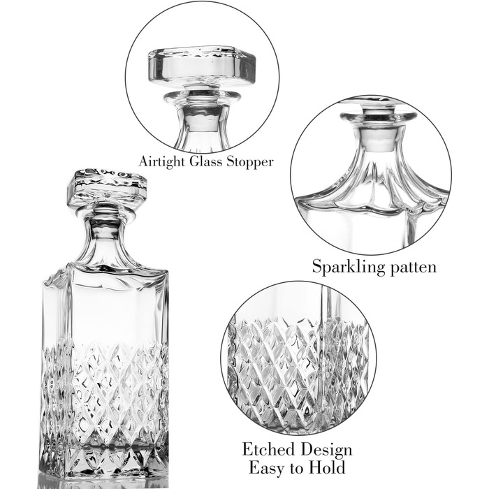 Декантер для віскі LIGHTEN LIFE 849 мл без свинцю з кришкою у подарунковій коробці - кришталевий, для скотчу та бурбону
