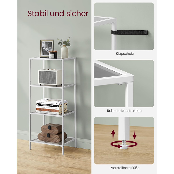 Регал VASAGLE з 5 полицями, для ванної кімнати, вітальні, кухні, офісу, скло, метал, LGT029A01