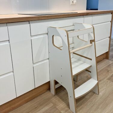 Дитячий навчальний стільчик Монтессорі з перекладиною – білий кухонний помічник, підставка для малюків, безпечний та надійний, з фіксатором, регульована висота, улюблець батьків, сучасний та стійкий, модель 4 - Білий (модель 3 - Білий)