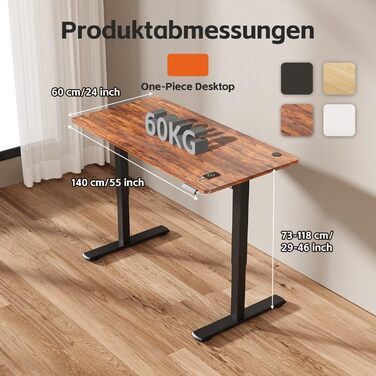 Регульований стіл JUMMICO 140x60 см, коричневий: електричний, з пам'яттю, для роботи та навчання