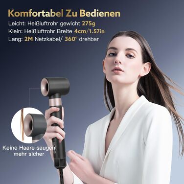 Фен для волосся Ion Hair Styler, 110 000 об/хв, високошвидкісний фен 20 м/с, фен 200 мільйонів іонів з повітряними плойками для сушіння та завивки Рожевий, 3 en 1 Webeauty