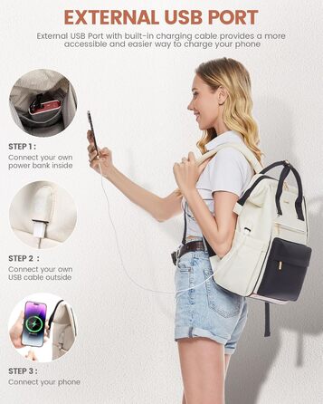 Сумка-рюкзак LOVEVOOK для жінок, для ноутбука, подорожей, роботи, школи, університету. Містка, водонепроникна, елегантна, бежева (15,6 дюймів)