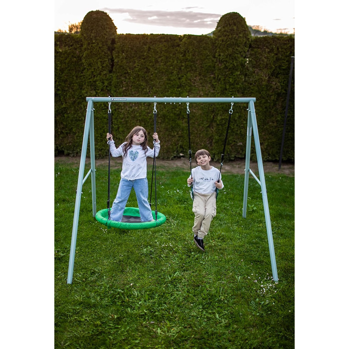 Гойдалка-гніздо для саду HyperMotion Storchennest з А-рамою, 2 місця, 150 кг, зелено-сіра (HYP1)