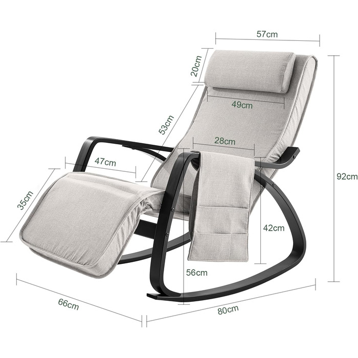 Крісло-гойдалка SoBuy з м'якою оббивкою, підголівником та регульованою підніжкою, сіре - FST20-HG