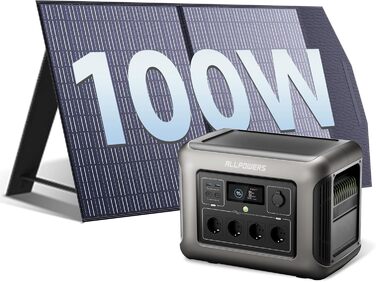 Powerstation ALLPOWERS R1500 LITE: портативна електростанція 1056Wh з LFP акумулятором, 4x 1600W AC вихід, сонячна панель, швидка зарядка, резервне живлення для кемпінгу, RV, невідключуваність