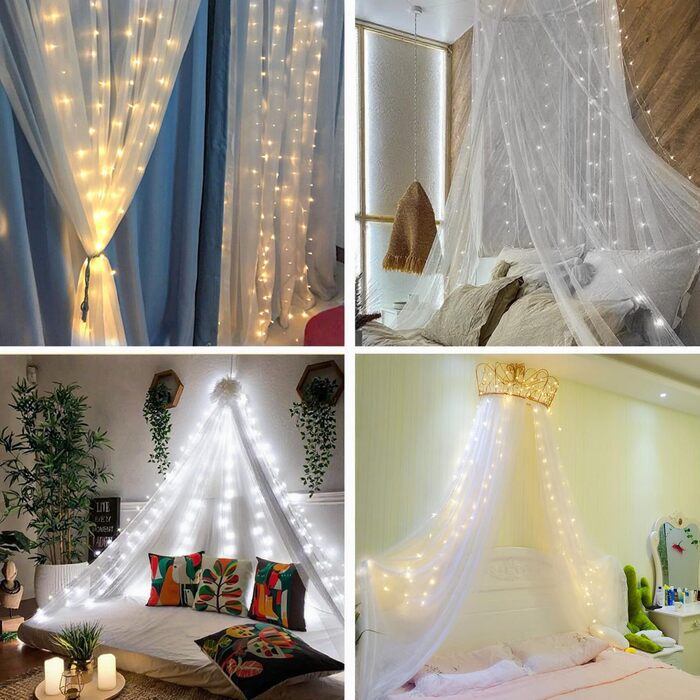 Ланцюжок прикрас з LED-лампочками на батарейках, 100 LED, 10 метрів, 8 режимів, пульт дистанційного керування, таймер, теплий білий, диммування, вологостійкий, для прикрашання на Різдво