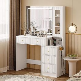 Дзеркальний туалетний столик Belife з підсвічуванням та 7 шухлядами, з розеткою та 3 кольорами світла для спальні (V3)