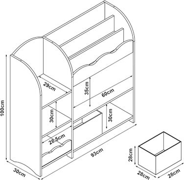 Дитяча полиця для іграшок Lysekil від en.casa: полиця-шафка для книг та іграшок, 100 x 93 x 30 см, з 2 коробками для зберігання, блакитний колір