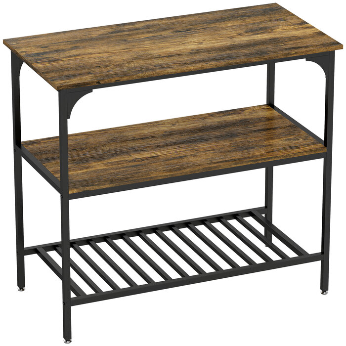 Стелаж для кухні Bäckerregal, 3-ярусний з металевим каркасом, у стилі рустикального коричнево-чорного кольору