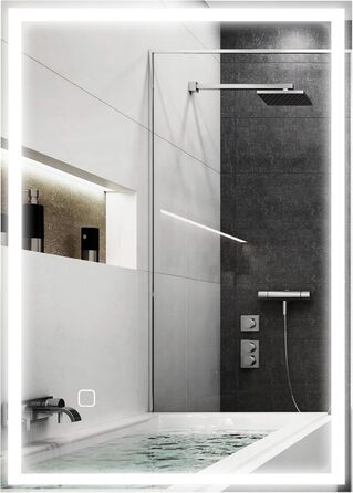 Дзеркало для ванної кімнати HOMCOM з підсвічуванням 70 x 50 см, LED, сенсорне управління, функція пам'яті, 3 кольори світла, антизапарник, срібне