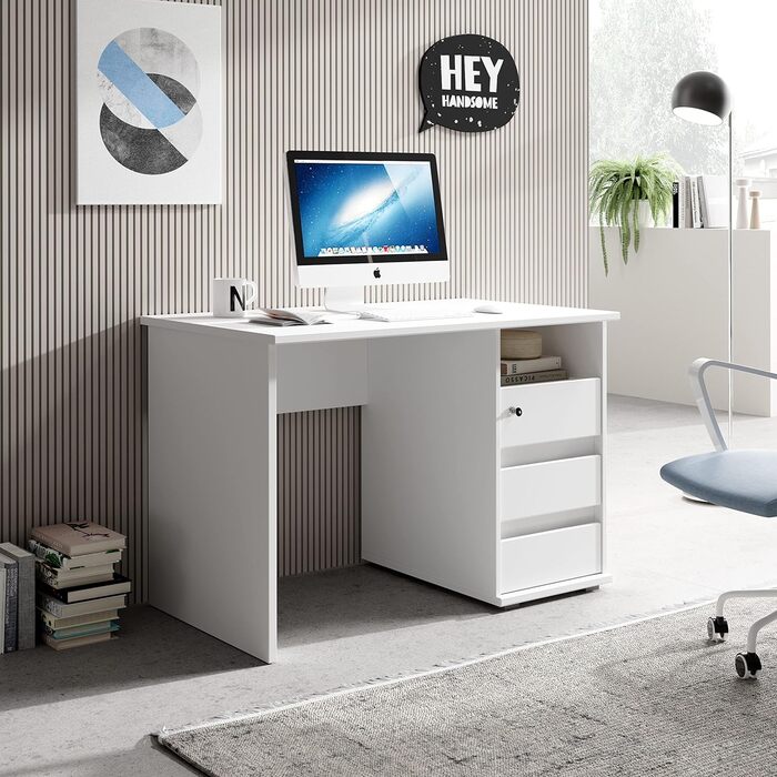 Письмовий стіл Stella Trading 1 з висувними ящиками, білий - Office Desk Комп'ютерний стіл для домашнього офісу з місцем для зберігання та відкритим відсіком для зберігання - 110 x 75 x 65 см (Ш/В/Г) ширина 110 см Білий