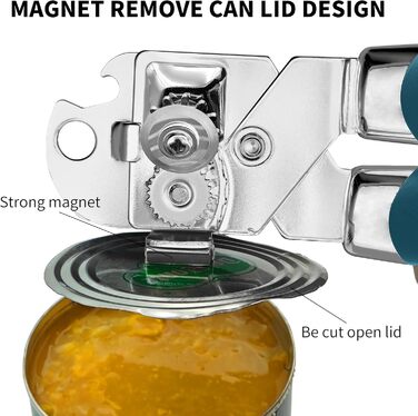 Ручний відкривач консерв з магнітом, багатофункціональний, з відкривачем для пляшок, з нержавіючої сталі, зручна ручка (блакитний)