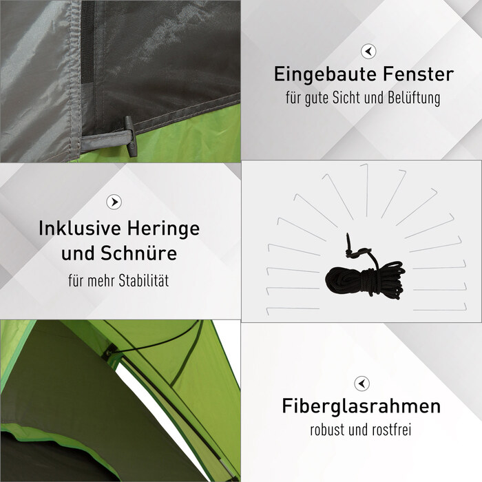 Автомобільний намет Outsunny Camping Tent на 4-5 осіб, 300 x 300 x 230 см, виготовлений зі скловолокна та поліестеру, зелений, ідеально підходить для пригод на свіжому повітрі