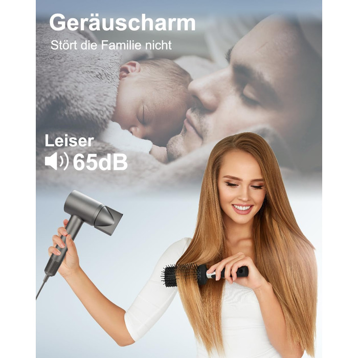 Професійний високошвидкісний фен для волосся 130 000 об/хв з іонізацією (500 млн негативних іонів), 4 температурних режимах та 2 швидкостях, для дому та подорожей