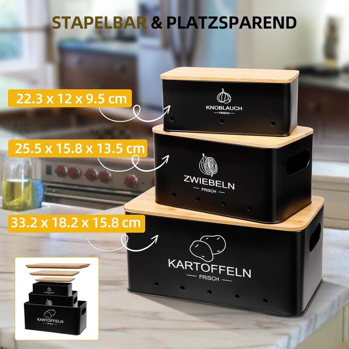 Набір контейнерів для зберігання картоплі, цибулі та часнику - 3 шт. (Бежевий, прямокутний)