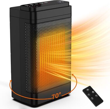 Тепловентилятор IAB 1500W PTC, портативний, LED-дисплей, 3 режими, вібрація 70, таймер, захист від перегріву, ванна кімната/офіс