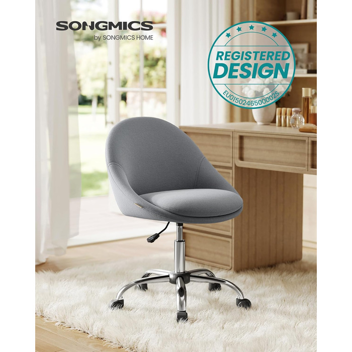 Крісло SONGMICS для офісу та дому, крісло для макіяжу, регульоване по висоті, сірий колір, тканина (OBG020G04)