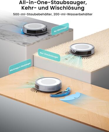 Робот-пилосос LEFANT M310 Ultra з вологою тканиною, лазерною навігацією ToF, потужністю 6000Pa, 7.9 см заввишки, розпізнавання килима, ідеальний для шерсті тварин та твердих підлог, керування через додаток/Alexa, сірий колір