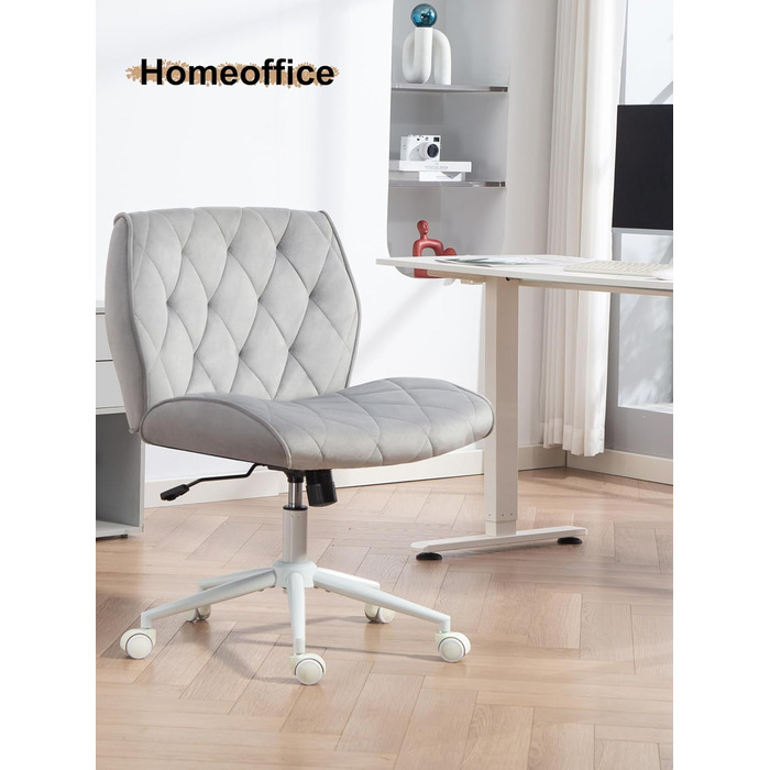 Крісло для дому та офісу Symino з регульованою висотою, функцією гойдання 12°, обшите штучною замшею, до 150 кг, сірий колір