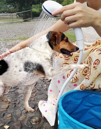 Електричний душ для кемпінгу Iron Hammer портативний, акумуляторний (4800 mAh), регульована швидкість, для авто, тварин (синій)