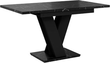 Розсувний кухонний стіл PROROOM FURNITURE Malvi - чорний, 120-160 см, для 4-6 осіб | Збірка легко | Royal Marmor | Для їдальні та кухні