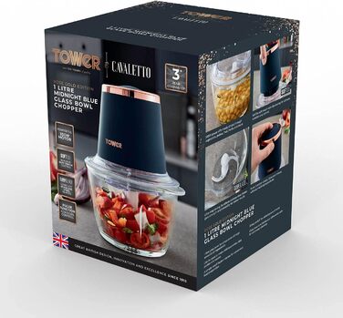 Подрібнювач для салатів Tower Cavaletto T12058MNB, 1 л, 350 Вт, Midnigth Blue & Roségold, для одноразового використання