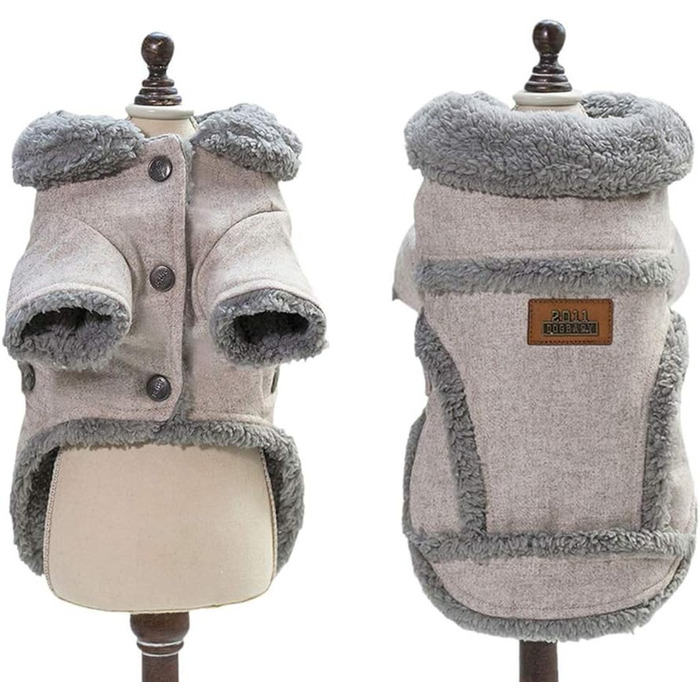 Одяг для маленьких собак на осінь і зиму, жилет з прохолодною теплою тканини в британському стилі, затишна куртка, пальто з хутряним коміром для маленьких собак середнього розміру (M, Brown), M Brown