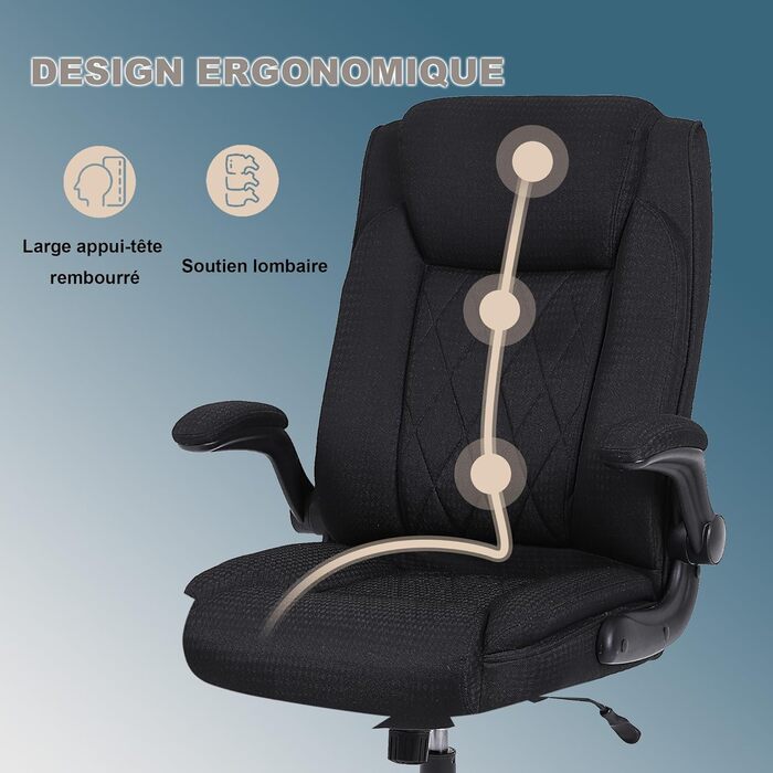 Офісний крісло Flysky з високою спинкою, регульованою висотою та підголівником, чорне. Ергономічне крісло для офісу, чорний.