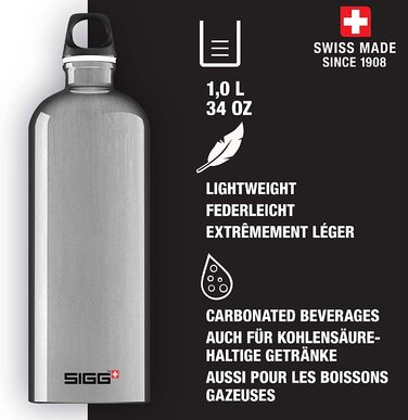 Вулична пляшка для пиття SIGG Traveller (1 л), екологічно чиста і герметична пляшка для пиття для піших прогулянок, легка спортивна пляшка для пиття з алюмінію (Alu)
