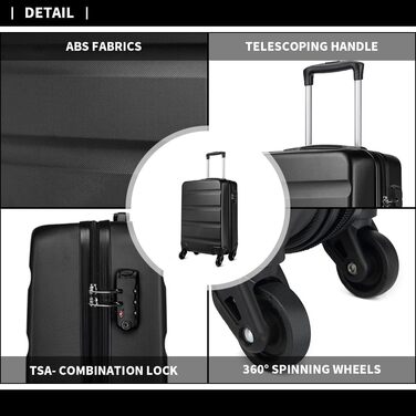 Чемодан ручної поклажі KONO з колесами та TSA замком, чорний