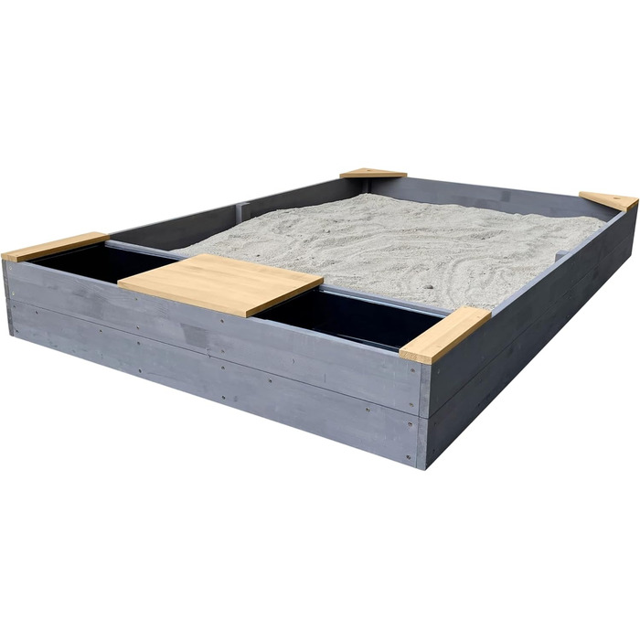 Дерев'яний пісочниця AXI Kelly з лавкою, сидіннями та контейнерами для води | Пісочниця для дітей сірого та коричневого кольору | 180 x 115 см