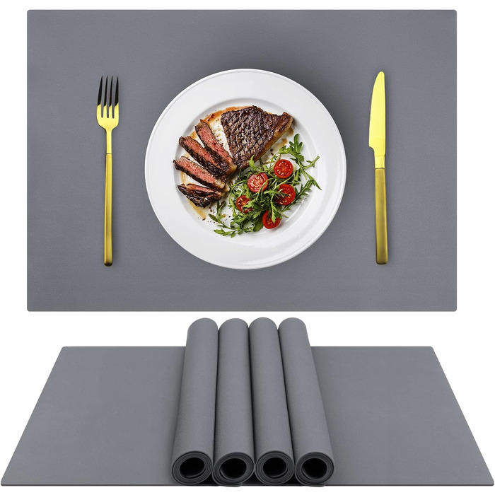 Силіконові серветки на стіл, овальні серветки для обіднього столу, набір 4 шт, неслизькі, водонепроникні, термостійкі, килимки для тераси (темно-сірий)
