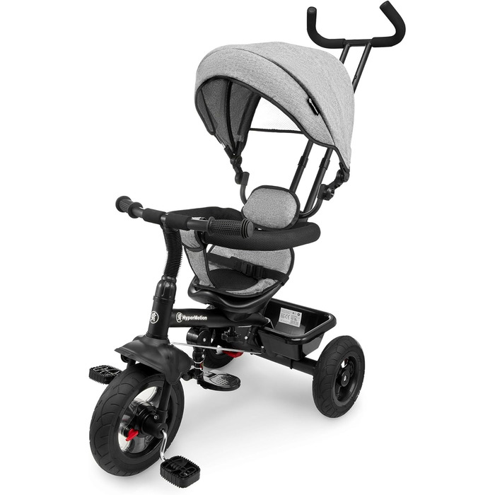 Триколісний велосипед HyperMotion з ручкою для батьків 3-в-1, сірий - для дітей від 1 до 4 років (до 20 кг)