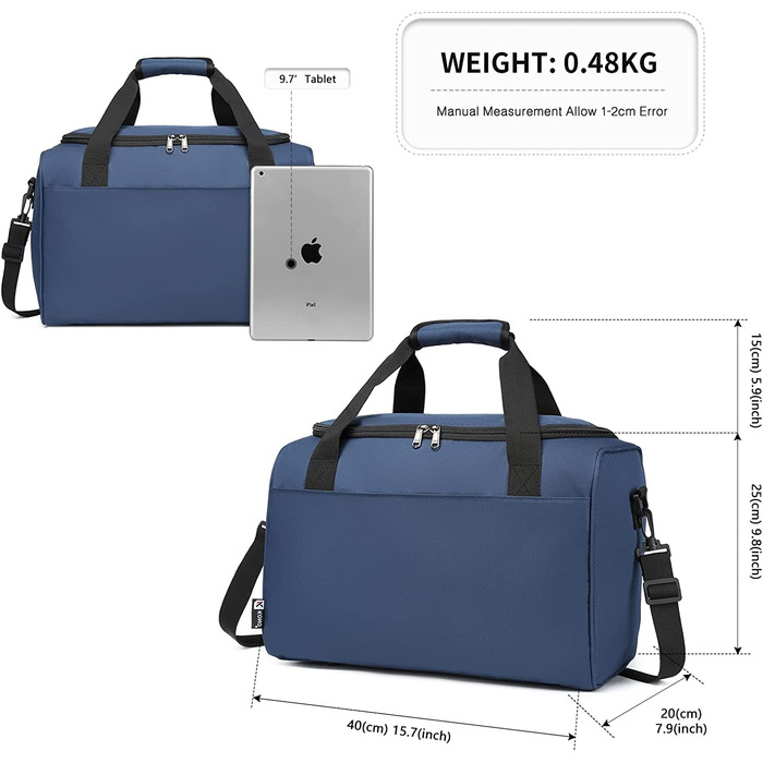 Ручна поклажа Kono Ryanair 40x20x25 сумка для ручної поклажі для літака Дорожня сумка для багажу вихідного дня велика максимальна ручна поклажа для чоловіків і жінок з плечовим ременем (синій )