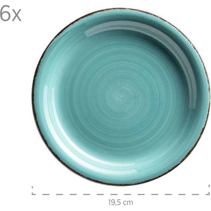 MÄSER Bel Tempo II Набір посуду для сніданку на 6 осіб, вінтажний стиль, ручне розписування, 18 предметів, кераміка, бірюзовий, Steingut Türkis/Ausflug, однотонний (Getaway Solids)
