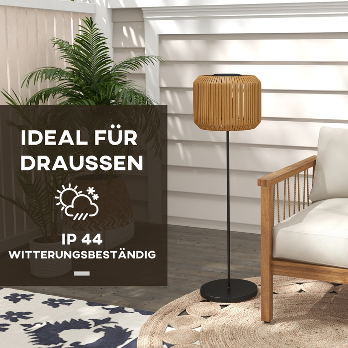 Сонячний вуличний ліхтар з ротангу, автоматичне вмикання, LED, вологостійкий, металевий каркас, Ø34 x 130 см, чорний/жовтий