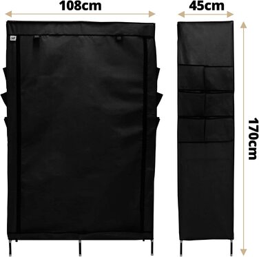 Найкраще для дому XXL 170 x 108 x 45 см тканинний шафа складаний шафа з вішалкою для одягу сертифікат CE (чорний)