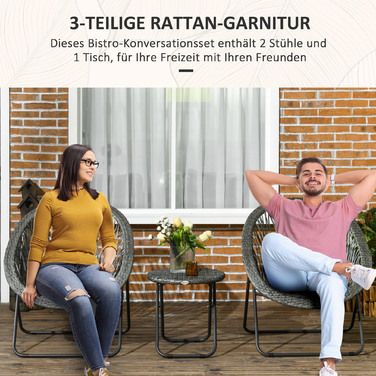 Балконний набір HOMCOM Folding Garden Set з журнальним столиком і 2 стільцями, включаючи подушки, сталевий сірий для патіо та саду