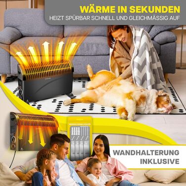 Конвектор KESSER 2000 Вт з таймером 24 год, захистом від замерзання, терморегулятором, турбонагрівом, 3 режими, ручки для перенесення, чорний