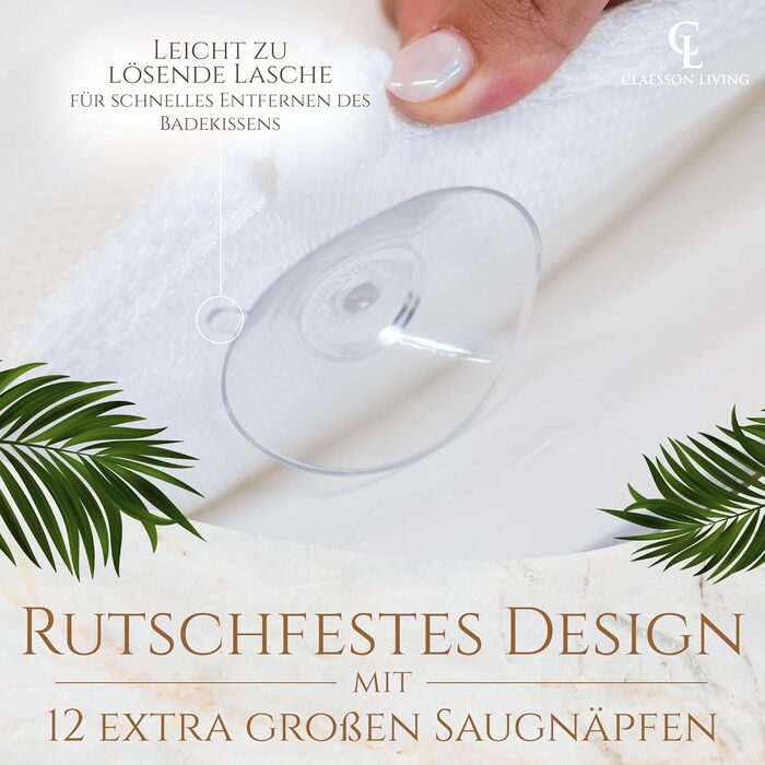 Подушка для ванни для всього тіла (125x43 см) - килимок для ванни з підголовником для підтримки шиї, спини та ніг - з мішком для прання та подорожей та гачком для швидкого сушіння - (Білий)