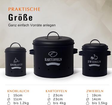 Набір контейнерів для зберігання картоплі Theo&Cleo, ретро дизайн, металевий, для кухні, чорний